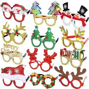 12Pcs Christmas Glasses Glitter Holiday‎ Party Glasses Frames Christmas Decorati